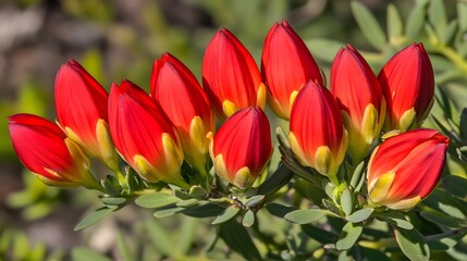 Fototapeta premium Vibrant Red Flowers Cluster Close Up Macro Shot
