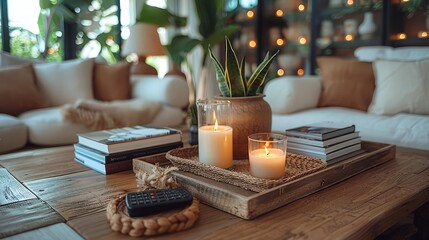 Coffee table styled with tray