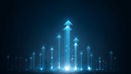 A collection of brightly glowing arrows directed upwards in the dark