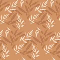 Seamless Botanical Leaf Pattern Terracotta and Beige Elegant Background