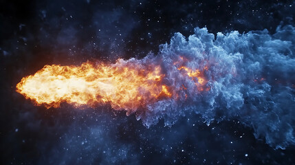 Fototapeta premium stunning visual of swirling flames and smoke, creating dynamic burst of fire and vapor against starry background, evoking sense of energy and movement