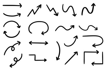 シンプルな手描き黒の矢印のベクター素材セット