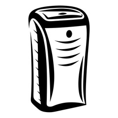 Stylized black and white drawing of an air purifier or humidifier appliance