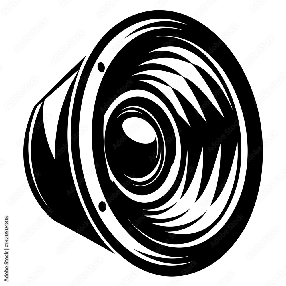 Poster bold abstract black and white speaker design with dynamic circular patterns