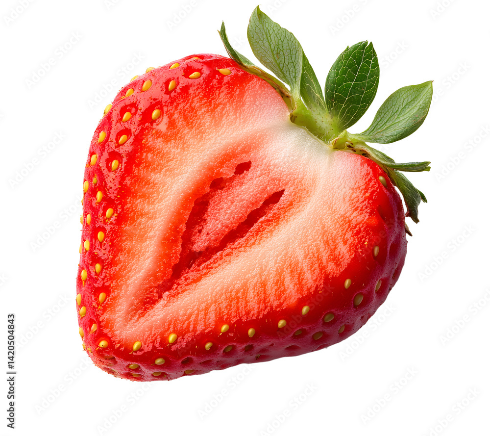 Poster strawberry half isolated png. strawberry half top view on transparent background. png format. strawb