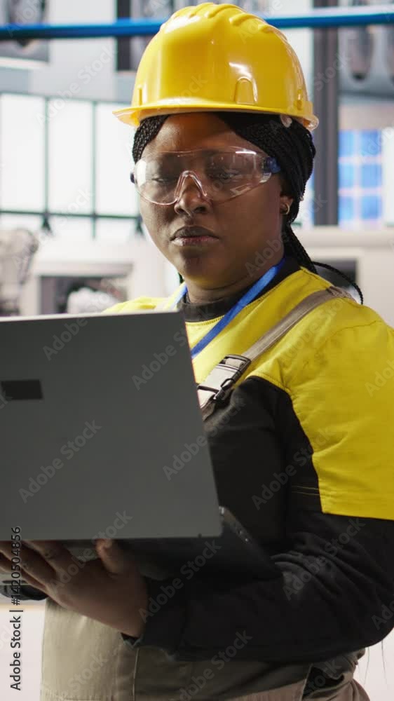 Aufkleber vertical video solar panels factory engineer analyzing data from iot sensors to refine equipment ope