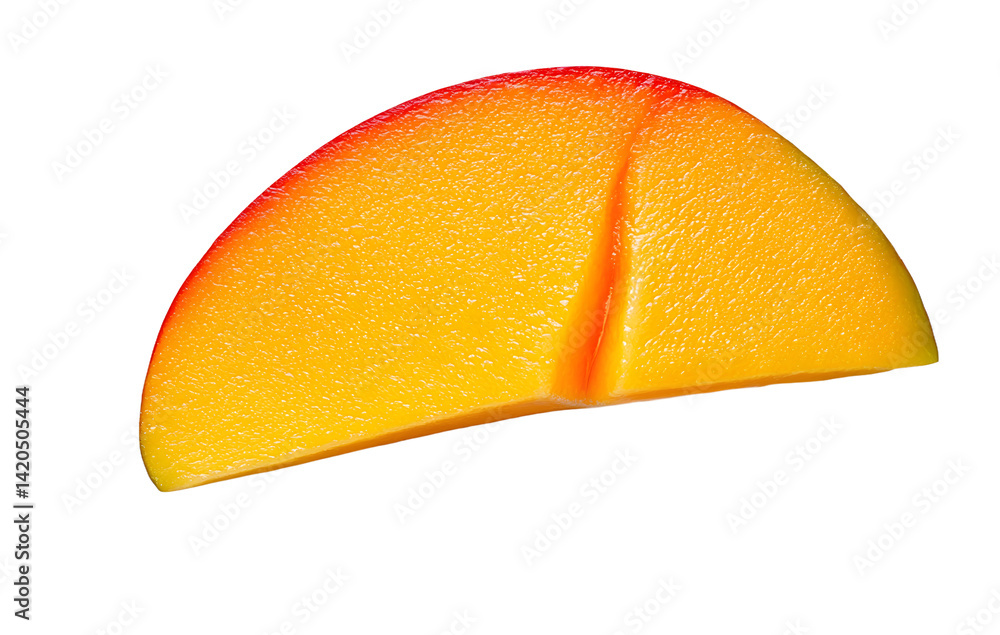 Poster mango slice isolated. mango on white background. sliced mango with clipping path. top view. full dep
