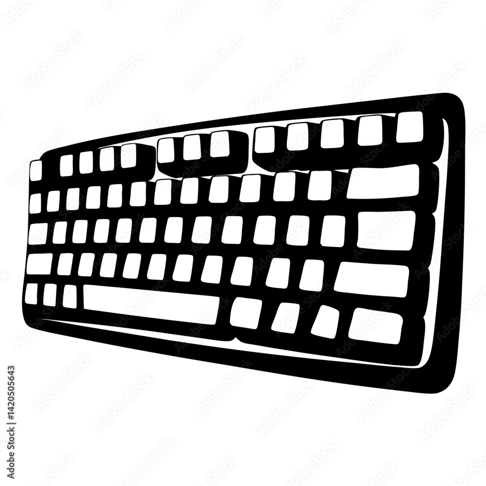 Poster stylized computer keyboard illustration in black and white, a simple vector image