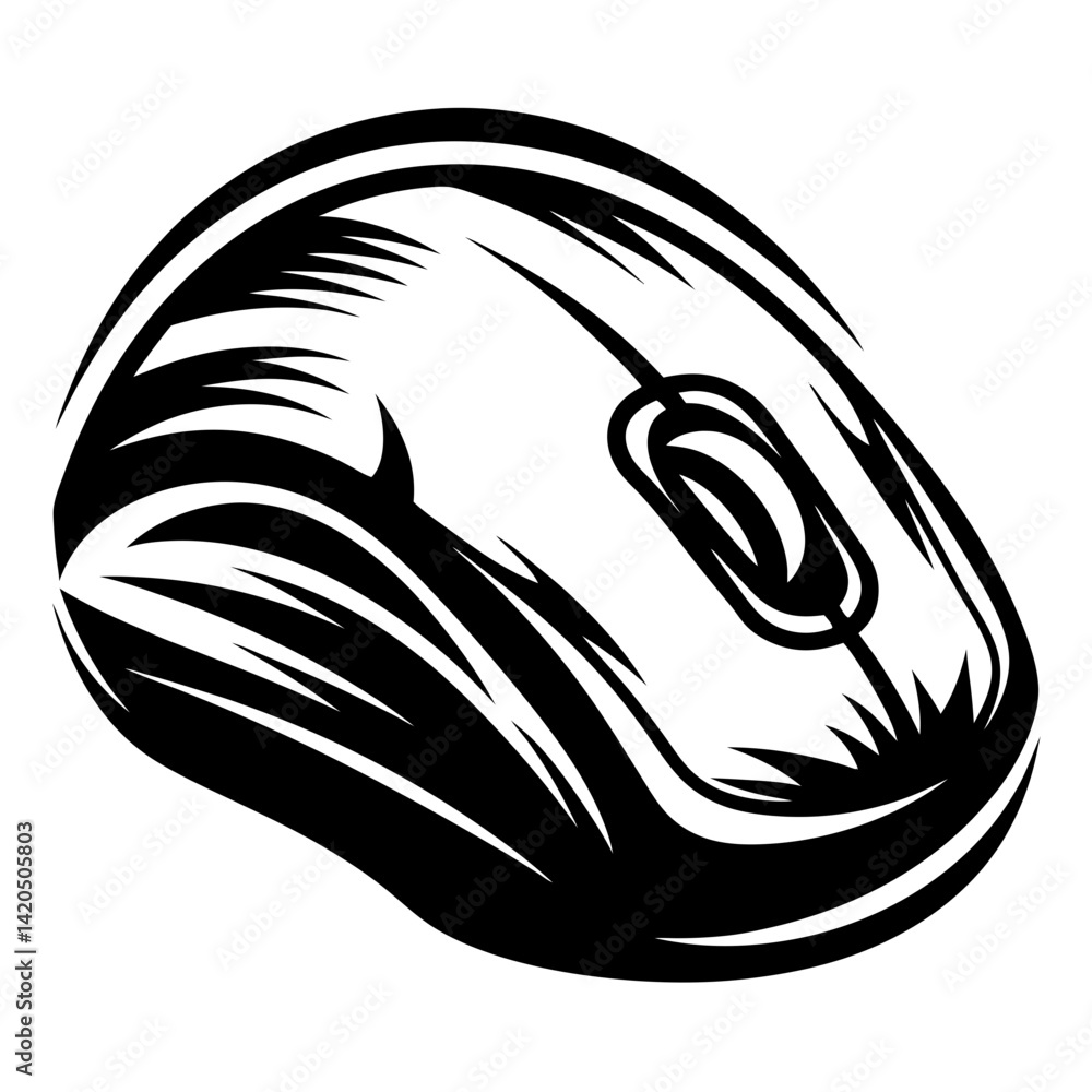 Poster stylized black and white computer mouse image with artistic flair added