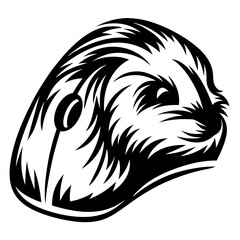 Stylized Computer Mouse with Tribal Design in Black and White Illustration