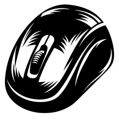 Stylized black and white image of a computer mouse for navigation