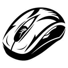 Monochrome rendering of a computer mouse showcasing a clean and modern design