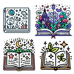 Fairy tale book. Colorful Illustrated Books with Nature and Fantasy Themes 