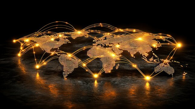 Global network map with glowing connections on black