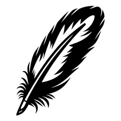 Obraz premium Stylized illustration of a single black feather on a white background