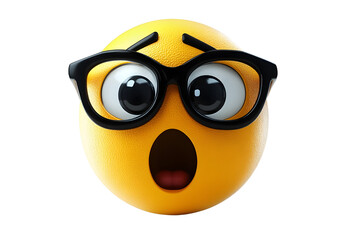 Surprised yellow emoji with black glasses isolated on transparent background