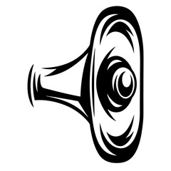 Stylized black and white drawing of an ear for hearing aid