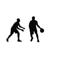 Two Basketball Players In Silhouette Engaging In A Game On White Backdrop