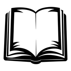 Stylized Opened Book Icon in Black and White, Representing Knowledge