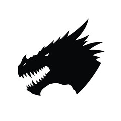 Black Dragon Head Silhouette Vector Illustration Design With Sharp Teeth