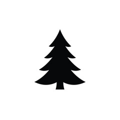 Black Silhouette Of Evergreen Tree On White Background Design Element