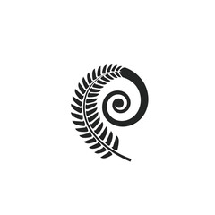 Silver Fern Koru Minimalist Black And White Vector Design Graphic Element © dipu