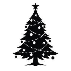 Minimalist Christmas Tree Silhouette With Ornaments Stars And String Lights Design