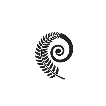 Silver Fern Koru Minimalist Black And White Vector Design Graphic Element