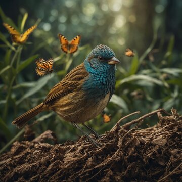 A weaverbird and a butterfly go on an adventure.