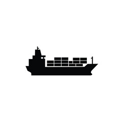 Cargo Ship Silhouette With Containers Maritime Transportation Vessel Isolated On White