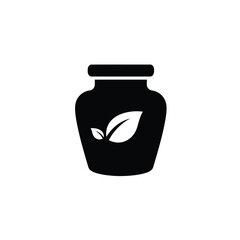 Black Jar With Leaves Icon Represents Natural Or Organic Products Concept