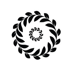 Abstract Leaves Wreath Black Silhouette Circular Botanical Motif Isolated On White