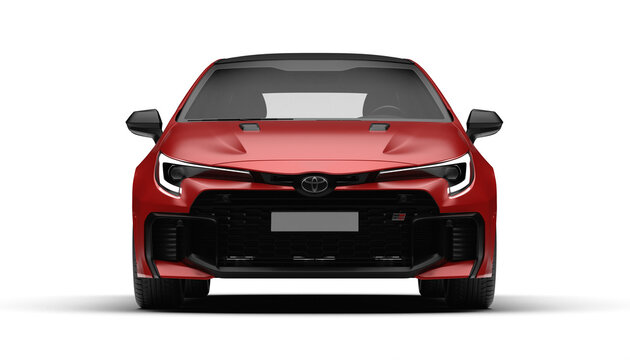 Front view of red Toyota Corolla GR 2025 model with transparent background.