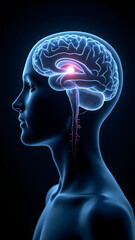 Obraz premium A mystical HD illustration of the pineal gland glowing indigo and silver, showcasing circadian rhythms against black. Perfect for neurology or spiritual science themes.