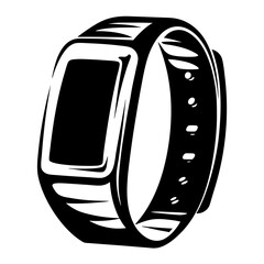 Monochrome illustration of a fitness tracker wristband with adjustable strap design