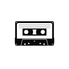Black And White Graphic Illustration Of Vintage Cassette Tape Music Format