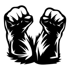 Powerful fists monochrome vector illustration conveying strength and solidarity in unity