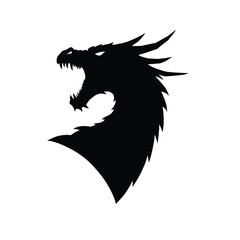 Dragon Head Silhouette Roaring With Sharp Teeth Isolated On White Background