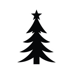 Simple Black Christmas Tree Icon With Star On Top Vector Illustration