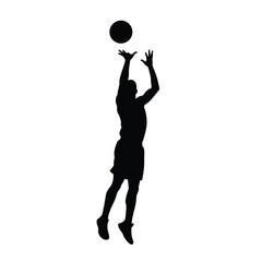 Silhouette Of A Basketball Player Jumping To Shoot The Ball In The Air