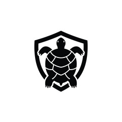 Turtle Shield Vector Logo Design Black And White Minimalist Graphic Illustration