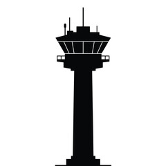 Black Silhouette Of An Airport Control Tower On A White Background