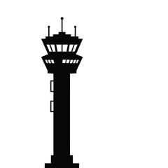 Black Silhouette Illustration Of An Airport Control Tower On White Background