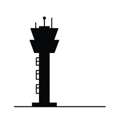 Black Airport Control Tower Silhouette Minimalist Design Illustration Vector Graphic