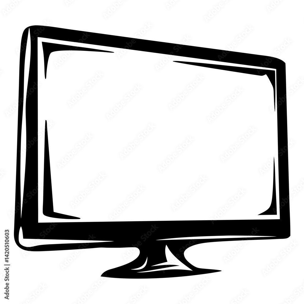 Poster black and white drawing of a computer monitor display screen device