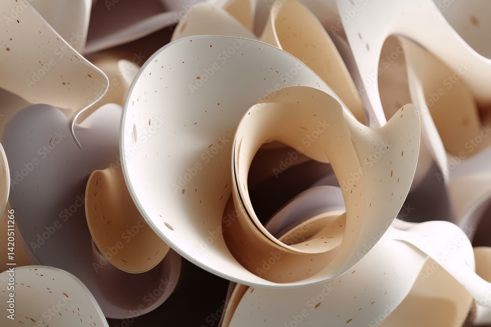 Fototapete abstract swirls and curves in a modern beige pattern with subtle speckles, creating an elegant and u