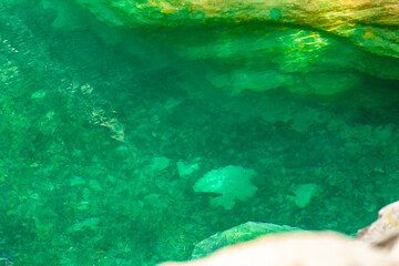 Crystal clear waters of natural springs and lake in the woods of the Mount Olympus,  Greece