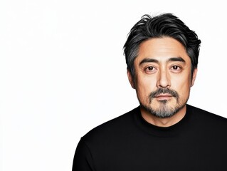 Fototapeta premium Man in black turtleneck, serious expression