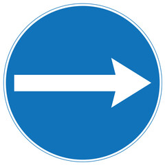 Right Arrow Traffic Sign PNG – Blue Circular Mandatory Direction Symbol with Transparent Background