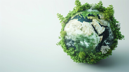 Realistic Earth Globe Surrounded by Greenery on a Light Background  